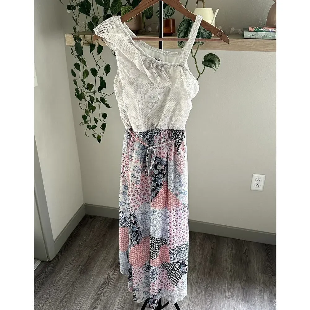 Speechless Kids Patchwork Tiered Dress Size 16 Boho Lace Ruffle Summer Spring